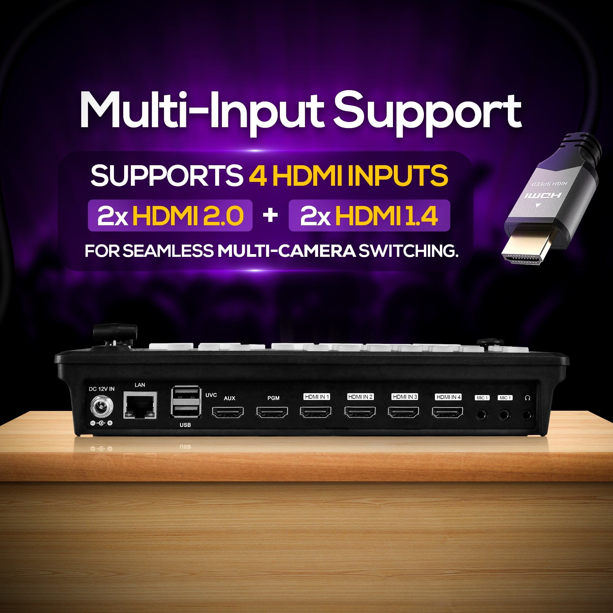 AIWaft HDMI Video Switcher supporting 4 HDMI inputs for seamless multi-camera switching.